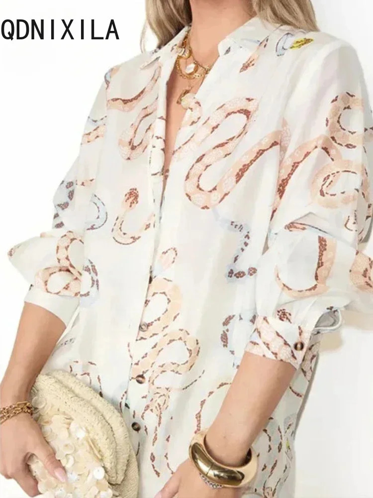Summer Spring Women Skirts Sets Animal Printed Elegant Oversized Long Sleeve Shirts High Waist Two Piece 250514