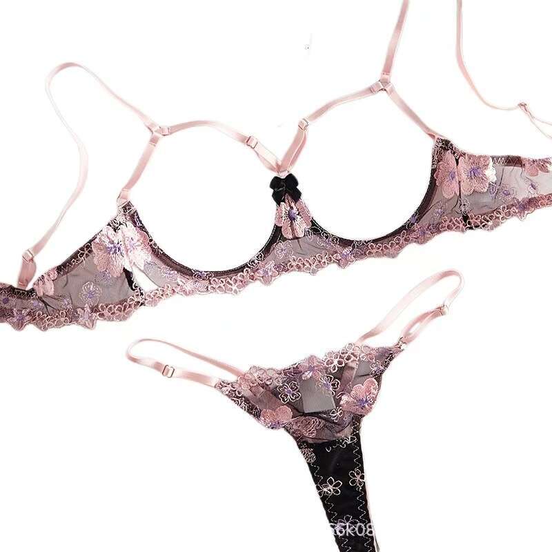 Sexy Lace Lingerie Ins New Lace Embroidered Underwear Set With Hollow Out Sexy French High Quality Spicy Girl Bra KQ