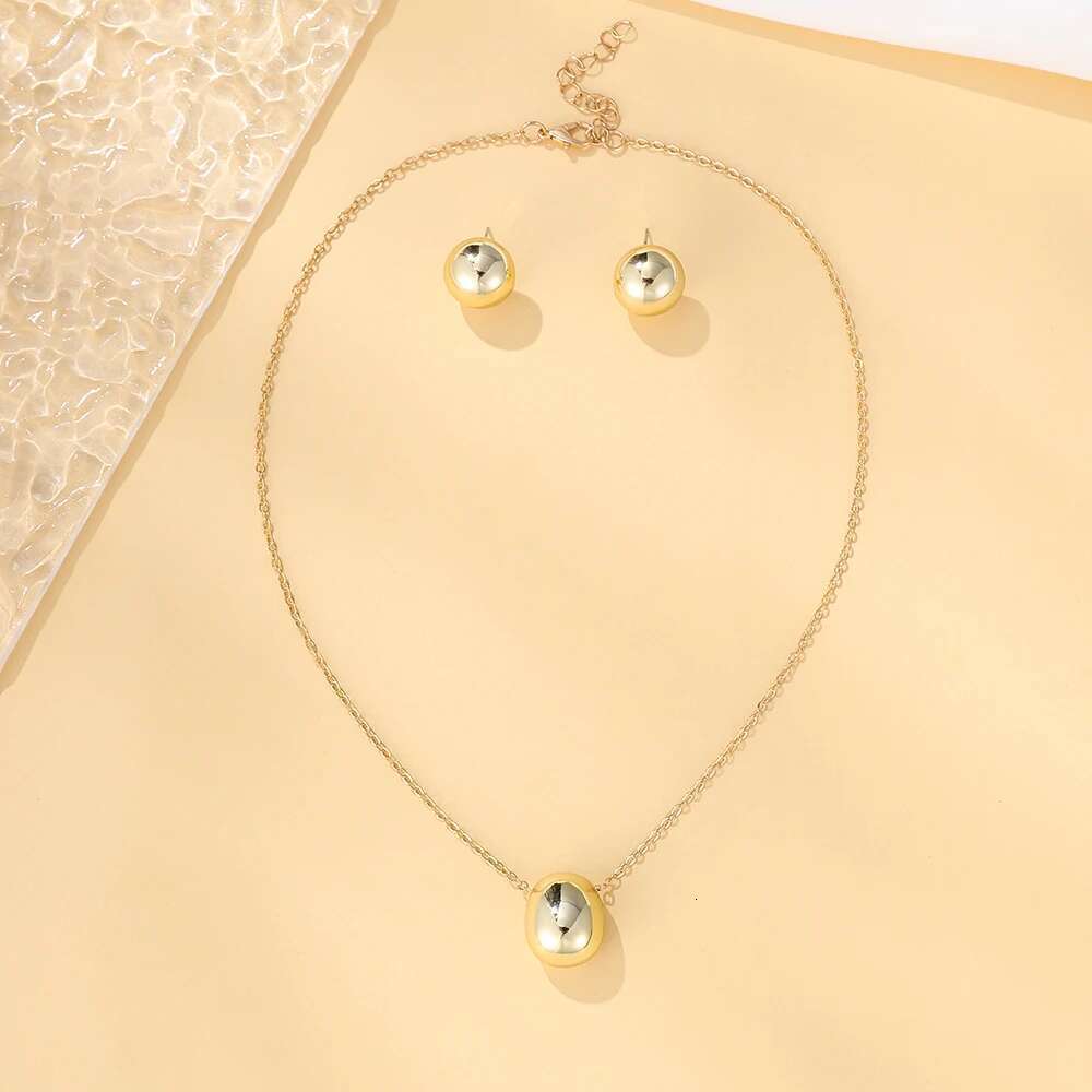 Hyperbole Big Light Glossy Gold Plated Metal Plastic Teardrop Waterdrop Necklace Earrings Set For Women Gift Jewelry