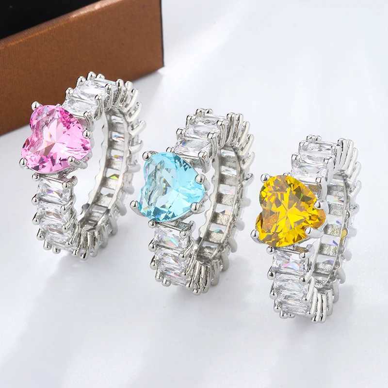 925 Silver Rings For Women Princ Propose Marriage Pink Blue Yellow Heart Cubic Zirconia Ring Romantic Wedding BijouxXJ250514