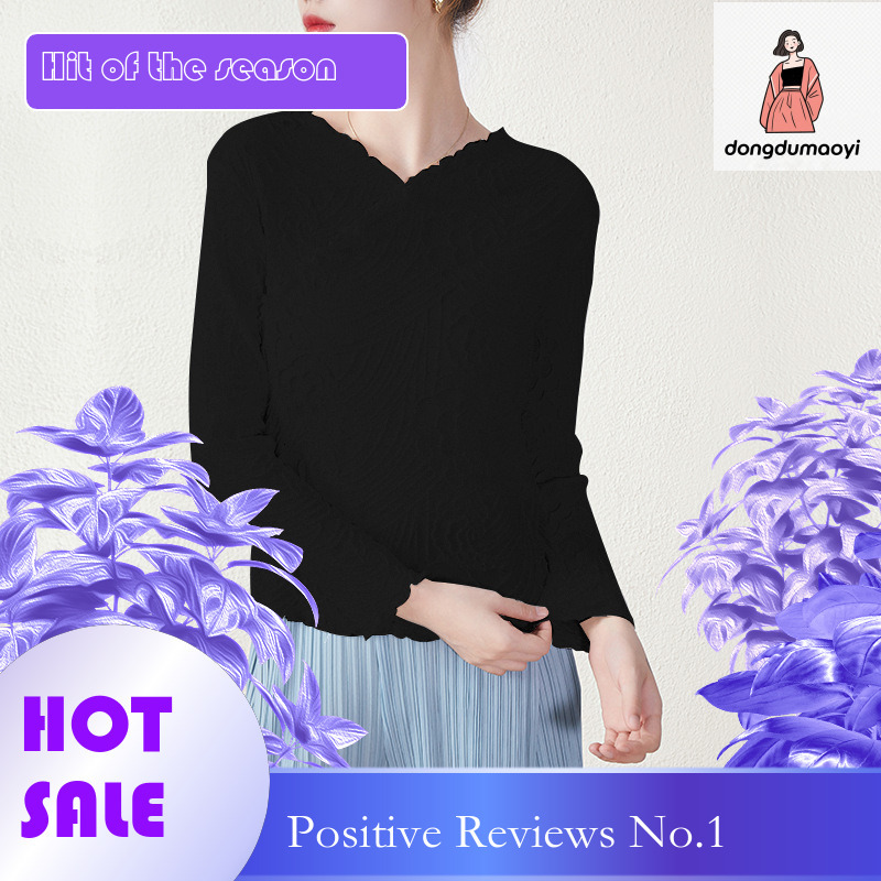 dongdumaoyi slim fit slimming inner layer bottom shirt for women 2024 Spring and Autumn style new Chinese embroidered pleated T-shirt top