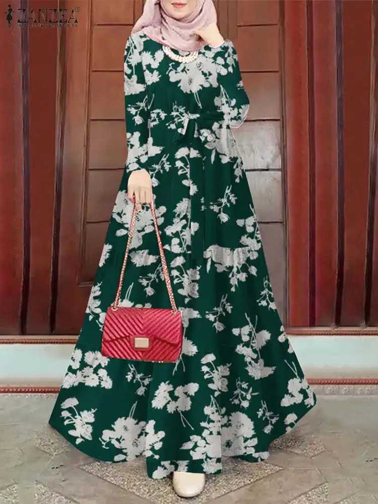 ZANZEA Spring Floral Printed Muslim Dress Long Slve Ramadan Turkey Vestidos Vintage Holiday Maxi Robe Kaftan Islamic Abaya X2505141