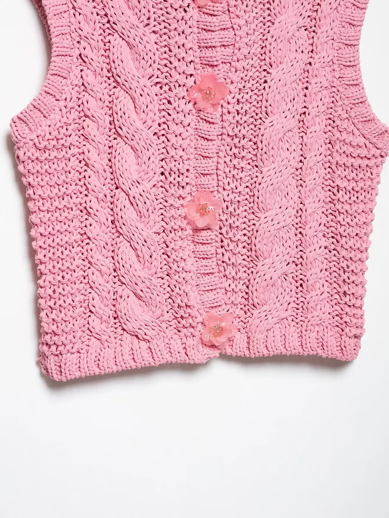 Zevity 2025 Women Sleeveless Flower Buttons n Twist Knitting Vest Sweater Female Chic Casual Cardigan Waistcoat Tops SW9019 250506