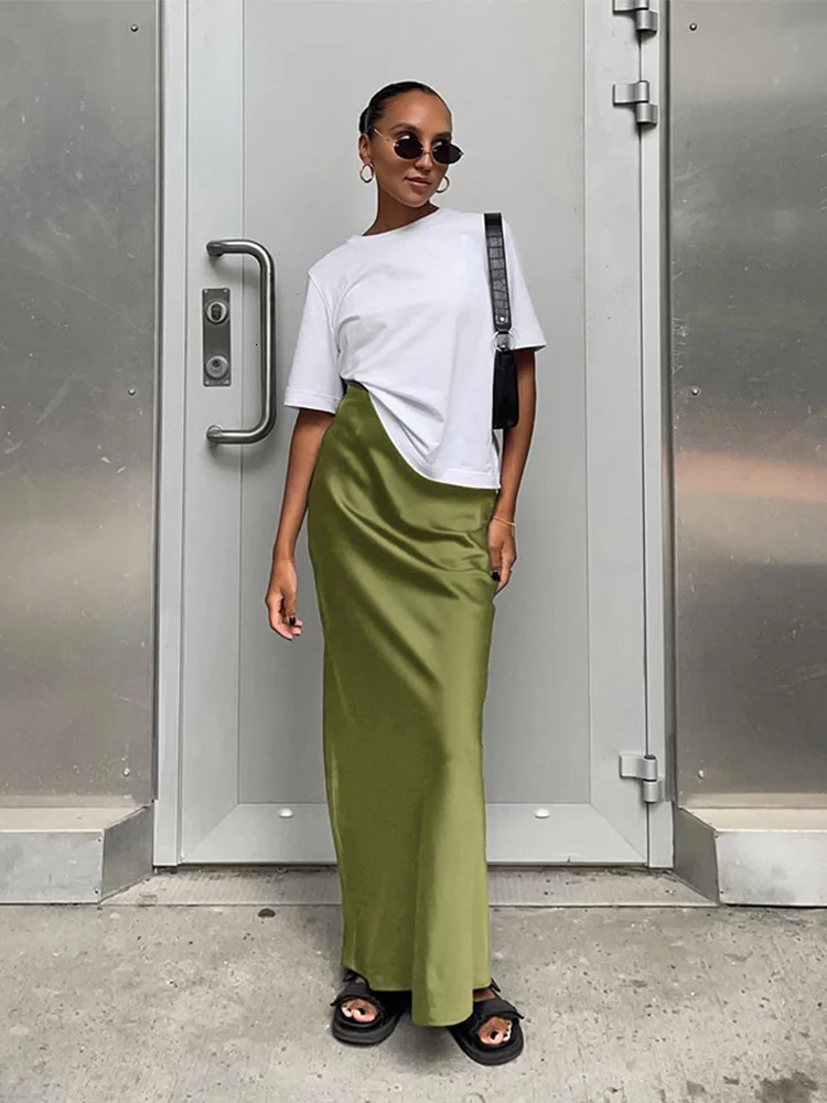 Elegant Satin Black Trumpet Skirts Fashion Slim High Waist Women Female Solid Office Long Skirt Spring Summer 250514