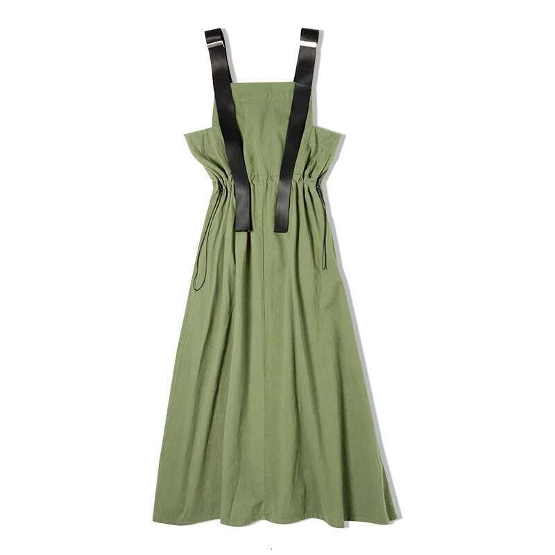 Maden Green Adjustable Strap Women Suspender Long Skirt Casual Loose Fit Cargo Sleeveless Dress for Summer