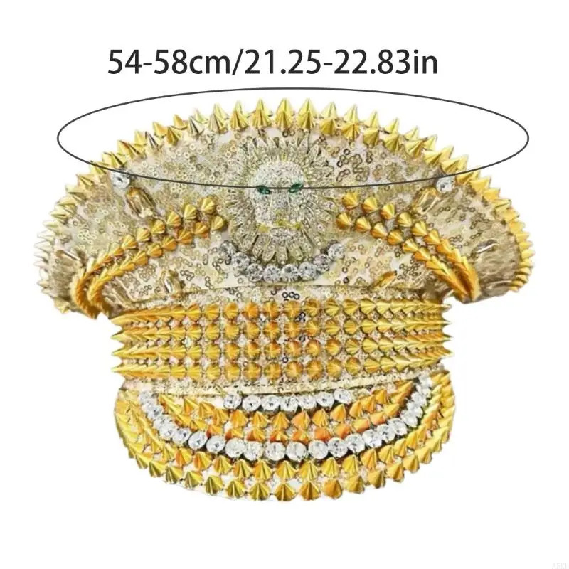 Gold Lion Sequined Rivet Studded Hat Headwear For Fashion Women Night Event Theme Party Accessories Marine Hat Headpiece 250513