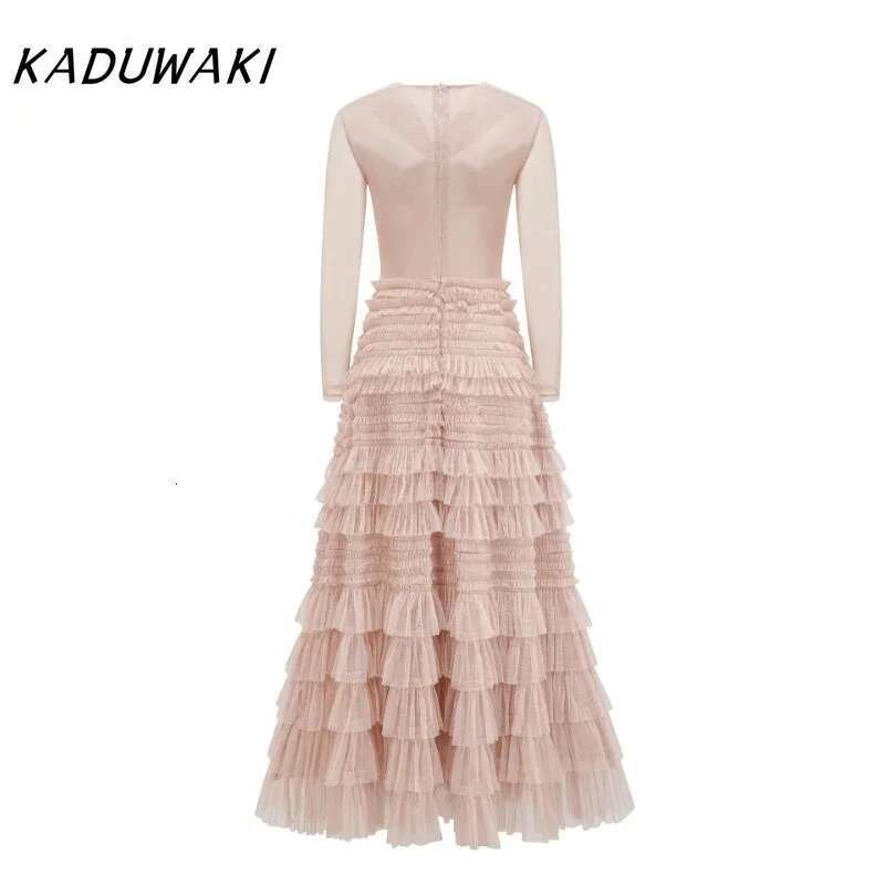 KADUWAKI Fall And Winter Fashion V-Neck Long-Sleeved Crossover Robe Temperament Elegant Slim Pleated Resort A-Line Bodycon Dress
