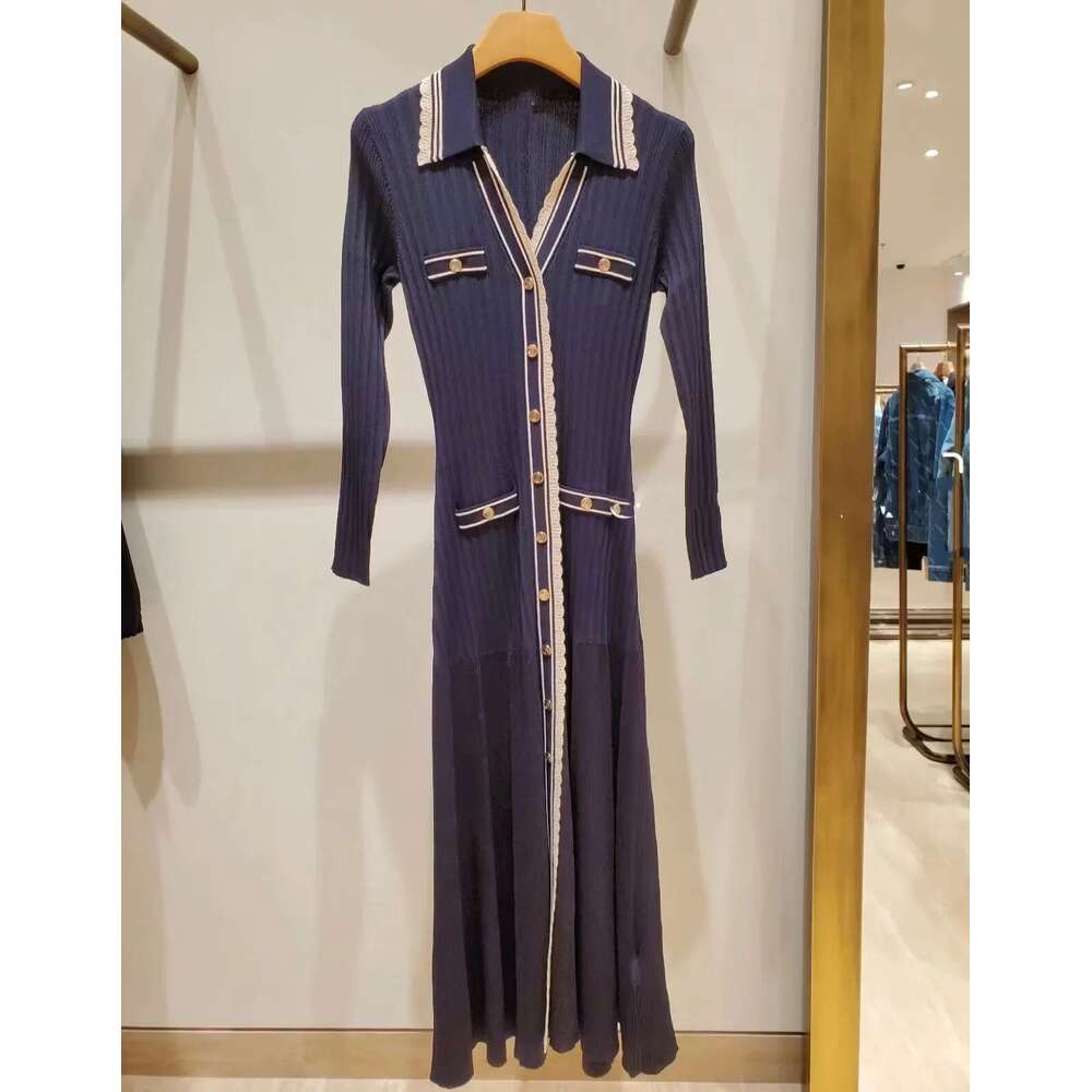 summer women's knitted V-neck long-sleeved French brand elegant party dress women
