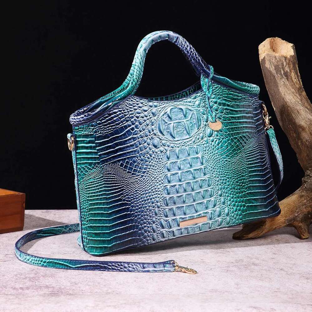 Genuine Leather Crocodile Pattern Colorful Solid Color High-End Retro Women's Handbag