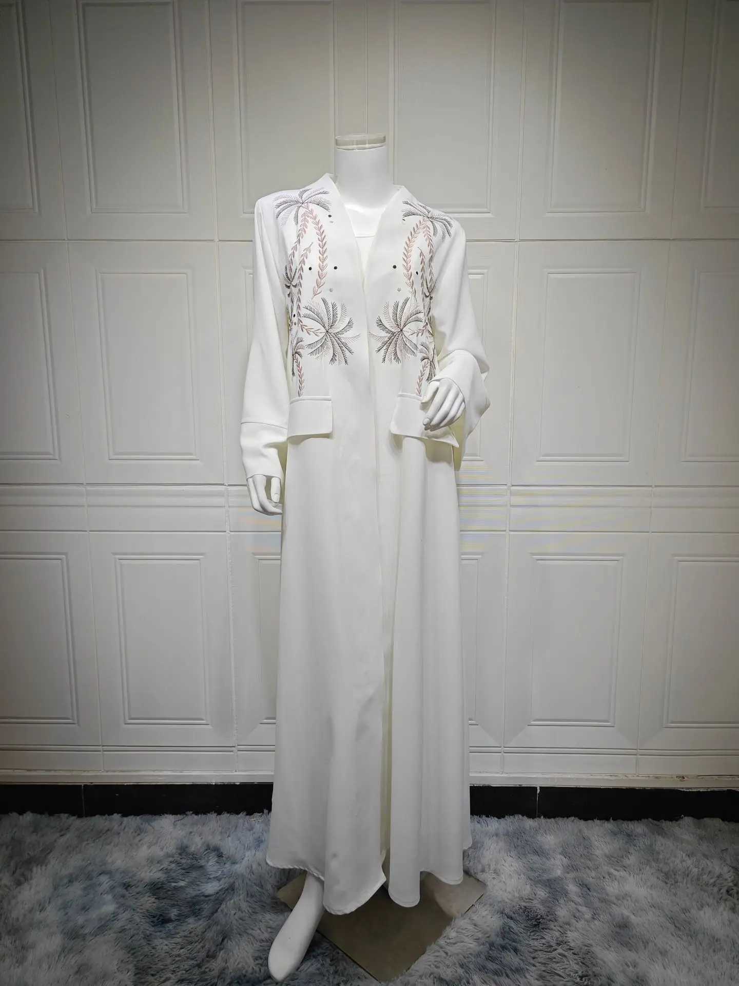 White Embroidery Open Front Abayas for Women Muslim Dress Dubai Kaftan Kimono Eid Islam Jalabiya Cardigan Caftan Marocain Femme X250514