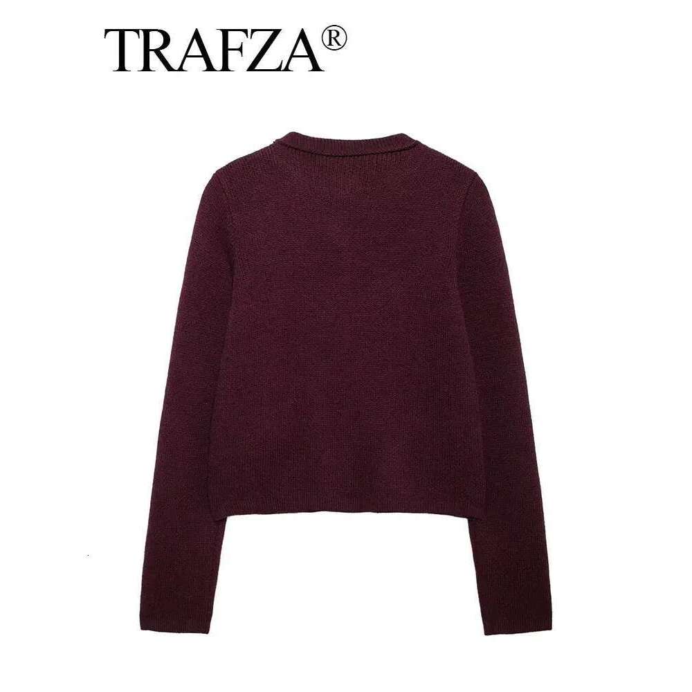 TRAFZA Women Vintage Solid Sweaters Autumn Casual O Neck Long Sleeve Knitted Cardigan Coat Female Fashion High Street Y2k Tops