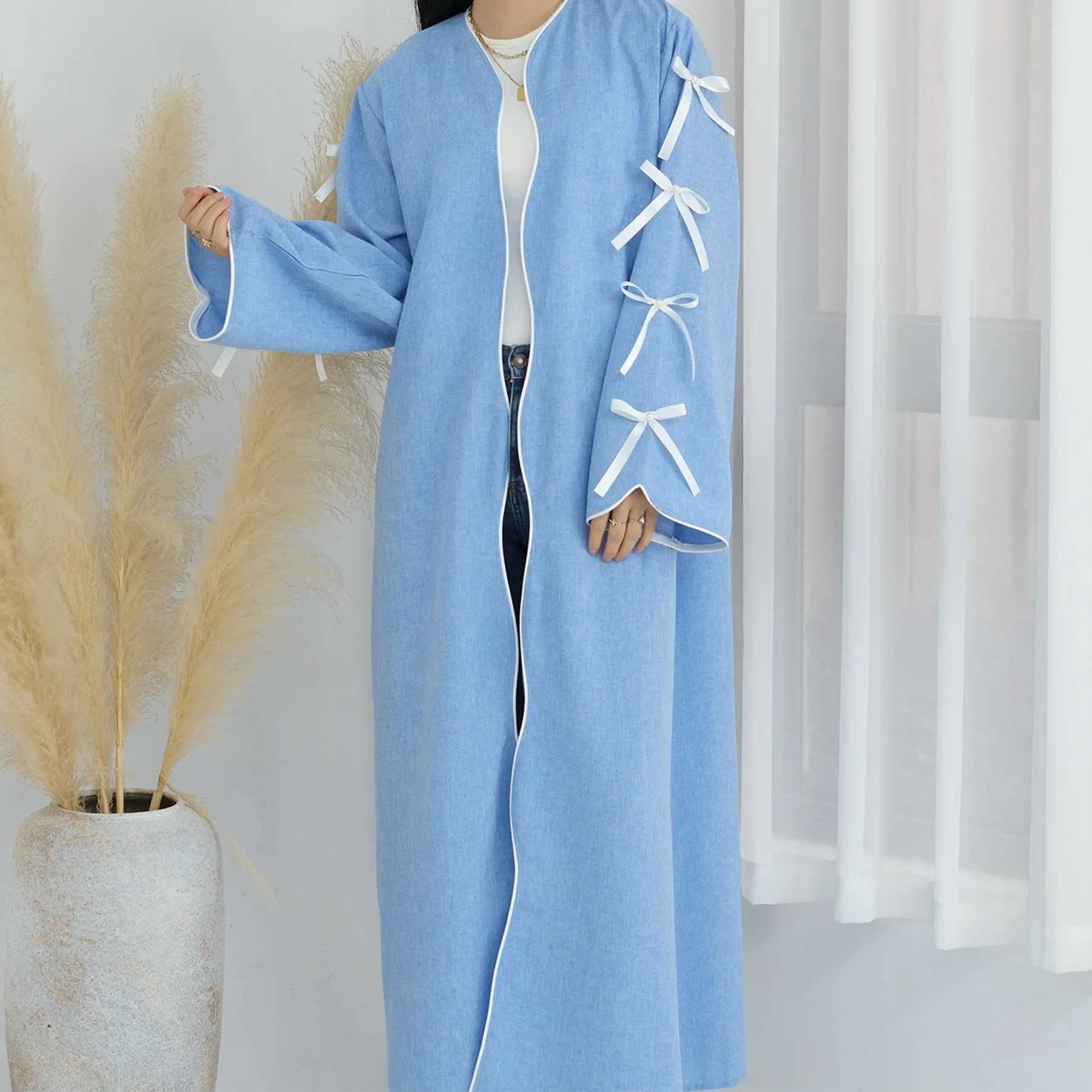 Eid Muslim Abaya Women Cardigan Jalabiya Morocco Party Dresses Dubai Abayas Kaftan Vestidos Arab Long Robe Bowknot Slve Abaya X250514