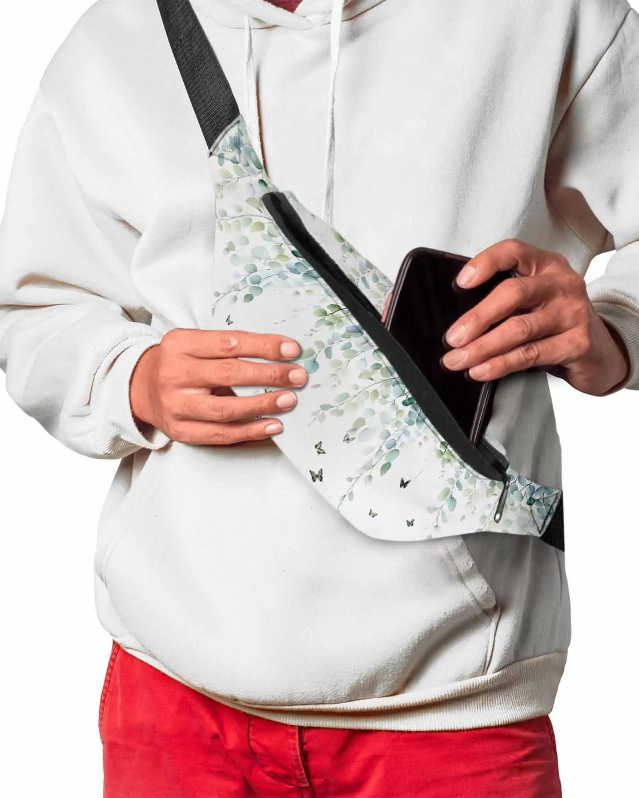 Butterfly Eucalyptus Leaves Watercolor Retro Waist Bag Women Men Belt Bags Large Capacity Pack Unisex Crossbody Chest 250514