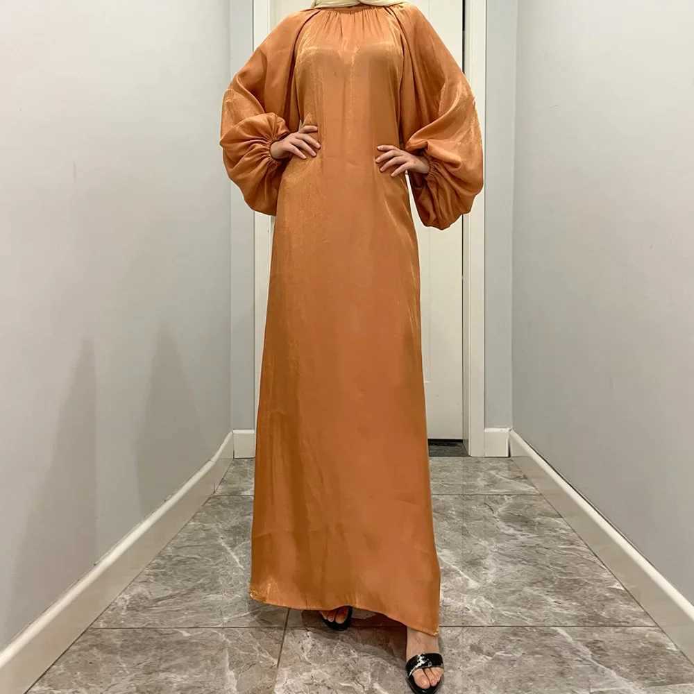 Shiny Satin Abaya Elegant Women Muslim Lantern Slves Long Maxi Dresses Turkey Eid Ramadan Arab Kaftan Islam Party Gown Vestido X250514
