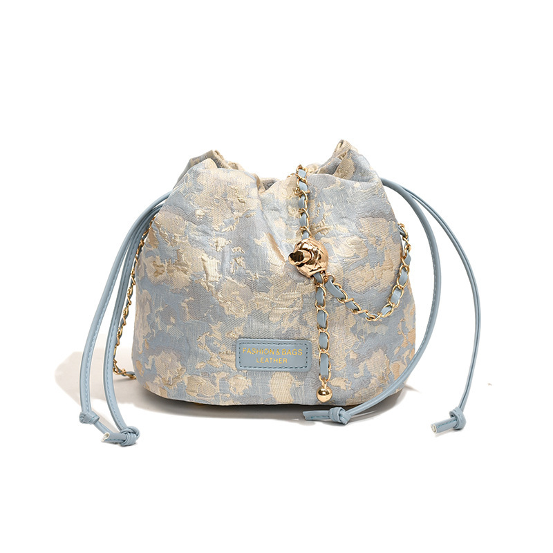 2025 new bag Chinese embroidery women's niche simple high-end bucket designer lucky bag shoulder crossbody bag premium texture chain bucket bag