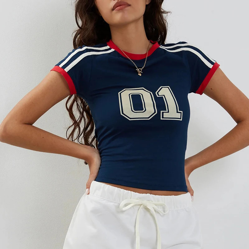 Sexy Egirl Women Letter y Gothic Crop Top Streetwear Grunge Baby Tee Vintage Casual Short Sleeve TShirt Y2k Clothes 250514