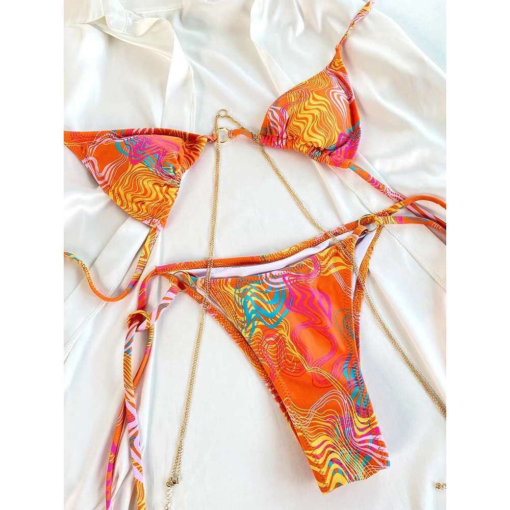 Miyouj Bathing Triangle Bikinis Printed Swimwear Women's Low Waist Swimsuit Bandage Biquini Set New Two Piece Suits