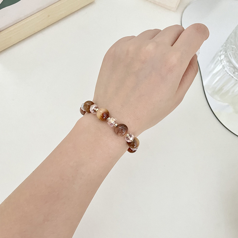 Minimalist Wood Grain Tiger Eye Stone Women's Beaded Handmade Fashion Crystal Decorative Elastic Bracelet Single Layer Adjustable