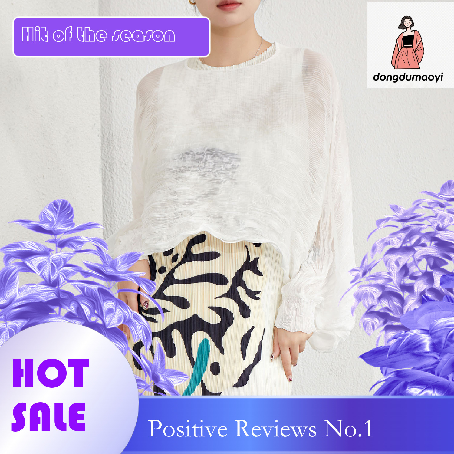 dongdumaoyi Miyake outdoor design T-shirt top 2023 summer pleated short versatile lightweight air-conditioned shirt sunscreen long sleeved women'
