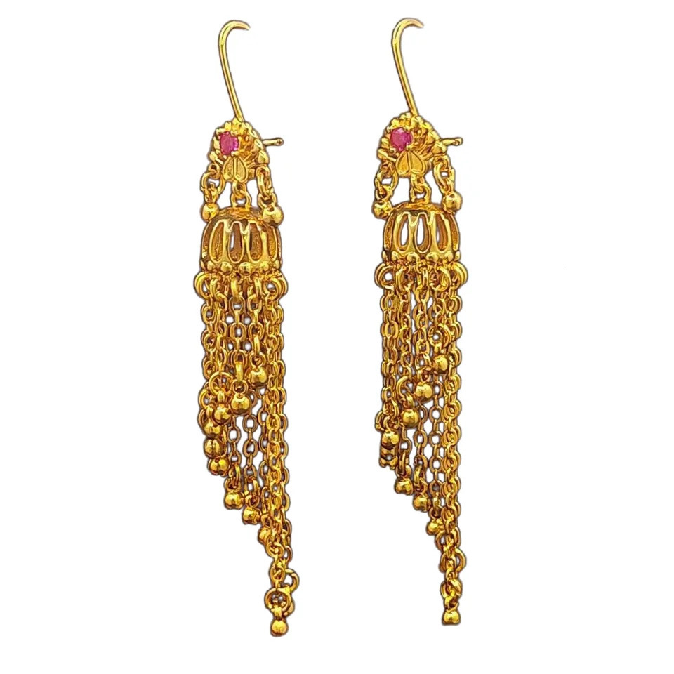 Bohemia Style Womens Earrings Indian Ethnic Gold Plated Brass Long Chain Tassel Earring Vintage Jewellery Ear Decoration 250513