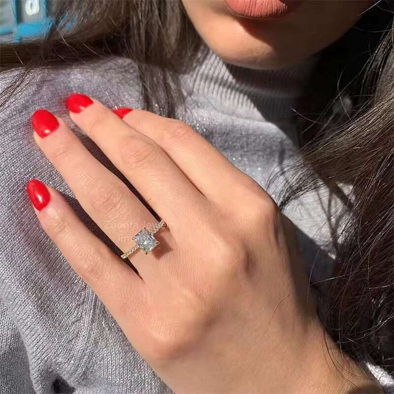 Custom 14k Gold Sparkle Luxury Wedding Style VVS 3CT Gorgeous Brilliant Cut Radiant Moissanite Engagement Ring Women Bride