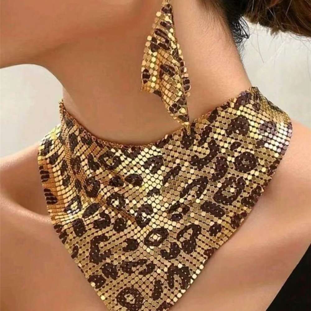 Triangle sequin silk scarf fake collar set with exaggerated personality collarbone necklace earrings pendant 24258