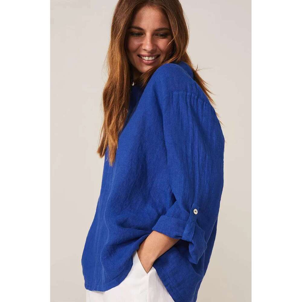 Women's Plus Size Cotton Line Shirt Asymmetric Hem Minimalist Solid Casual Vintage Long Sleeve Autumn Fashion Blouse Shirts