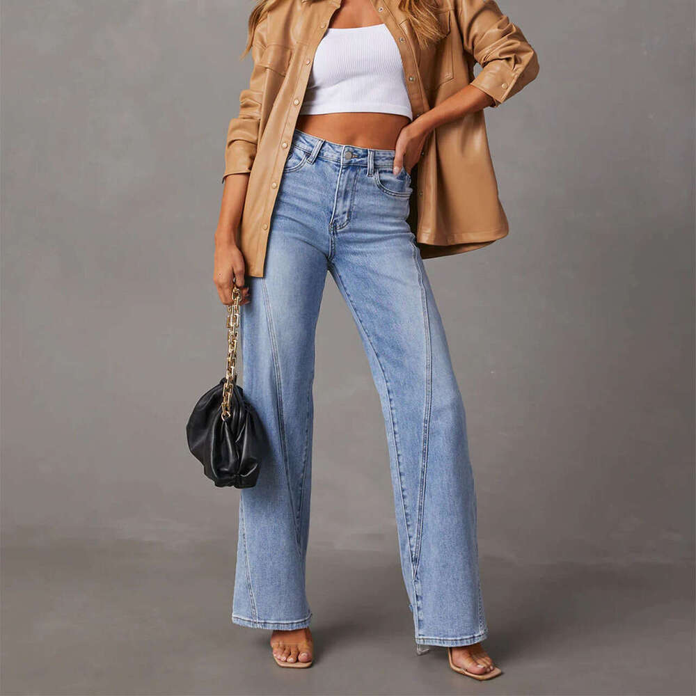 25 Year New Comfortable and Casual Loose Fitting Wide Leg Womens Jeans for Women -32149 Discount in Limited Time Leisure and Leisure Printing Solid Co
