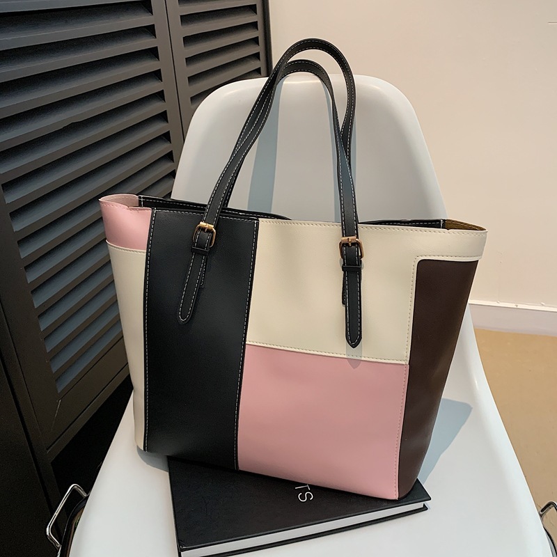 Free Delivery Designer Bag Big For Women 2025 Trendy Korean Edition Large Capacity Simple Single Shoulder Splicing Color Contrasting Tote Bag Hand Lux