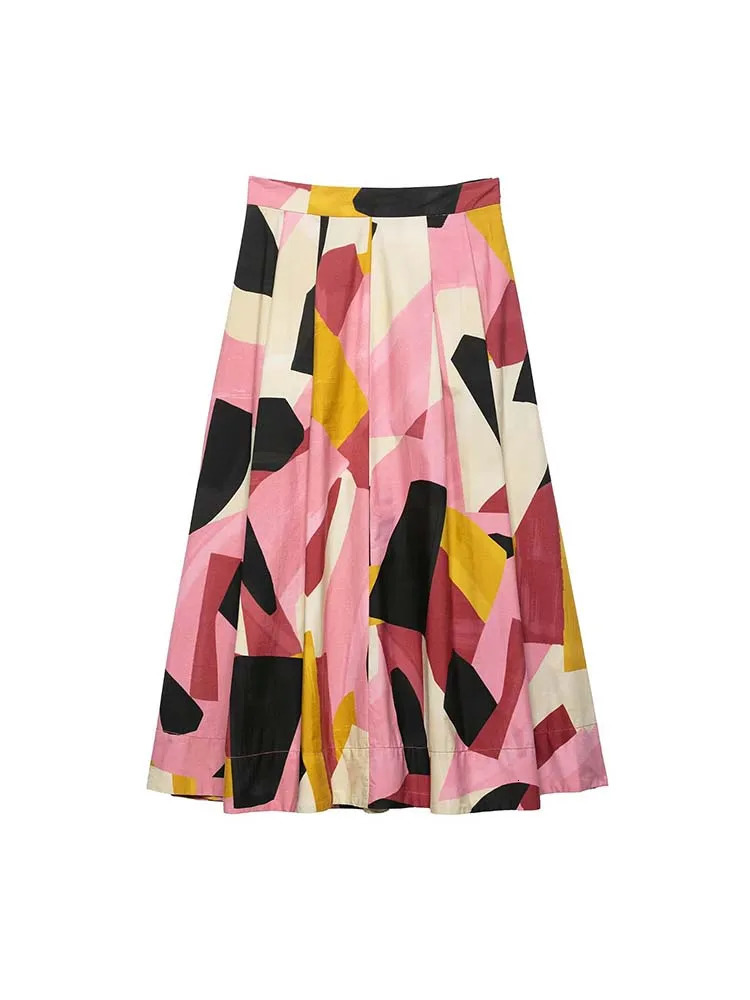 Women Summer MIDI Skirts Fashion Print Side Zipper Female Elegant Street Skirt Clothing 250514