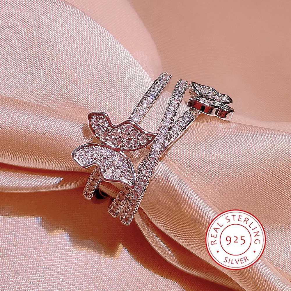 Exquisite 925 Silver Plated Two Butterfly Crystal Rings for Women Rhinestone Rings Wedding Party Jewelry Gifts Wedding RingXJ250514