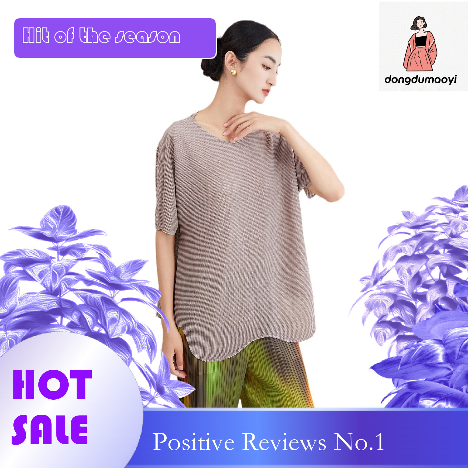 dongdumaoyi Miyake short sleeved pleated T-shirt summer new loose plus size, concealing flesh and slimming, irregular fashion versatile top for women