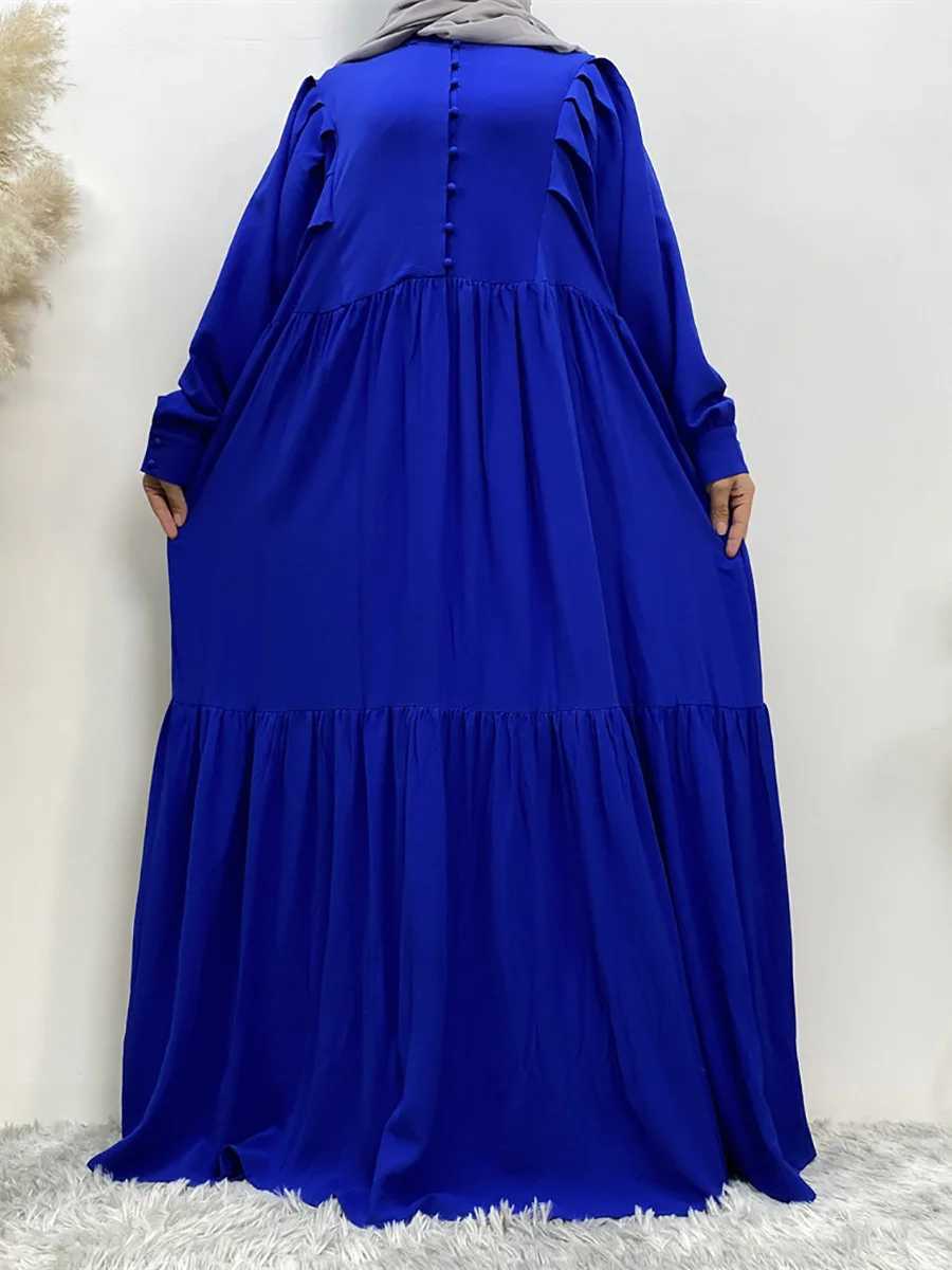 Muslim Middle Eastern Womens Abaya Loose Style Chiffon Long dress Solid Color Islamic Clothing Dubai Turkey Loose A-line button X250514