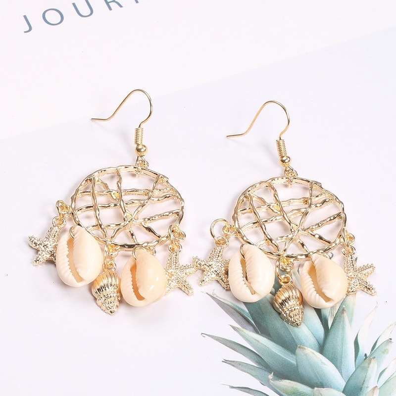 Hot selling fashion shell conch starfish dream catcher net jewelry style summer earrings for women