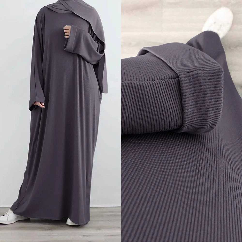 Modest Casual Plain Muslim Women Ribbed O-neck Long Maxi Dress Turkey Dubai Arab Kaftan Femme Abaya Eid Ramadan Jalabiya Caftan X250514