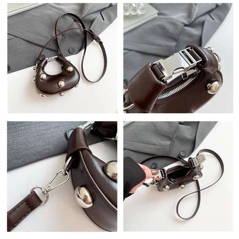 Retro Versatile Ladies Mini Handbag Big Rivet Personality Designer Crossbody Bags for Women Streetwear Shoulder Bag