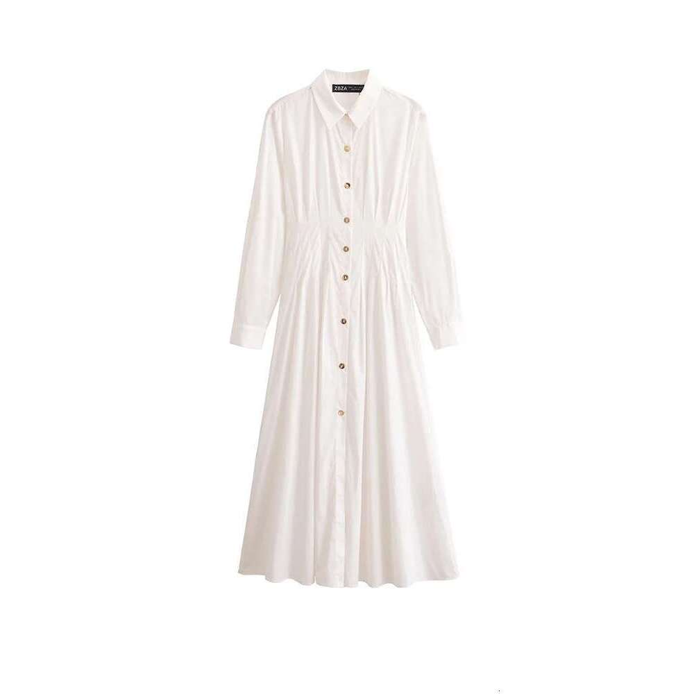 Women Summer Shirts Dress 2025 Vintage Solid Long Sleeve Pleated Single Breasted Female Elegant Street Dresses Clothing