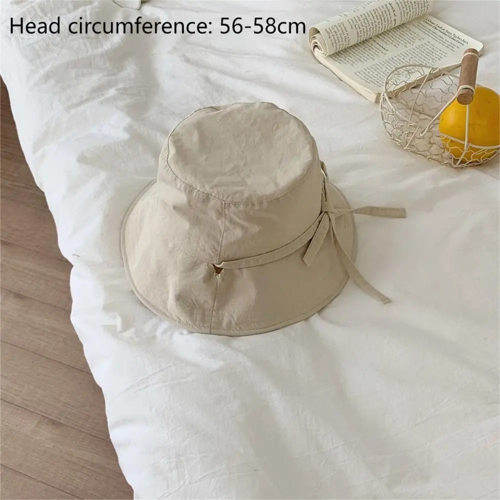 Casual Fisherman Hat Windbreak Rope Sunscreen Hat Solid Color Summer Outdoor Sunshade Basin Hat Lace-up Thin Tie Bucket Cap 250514