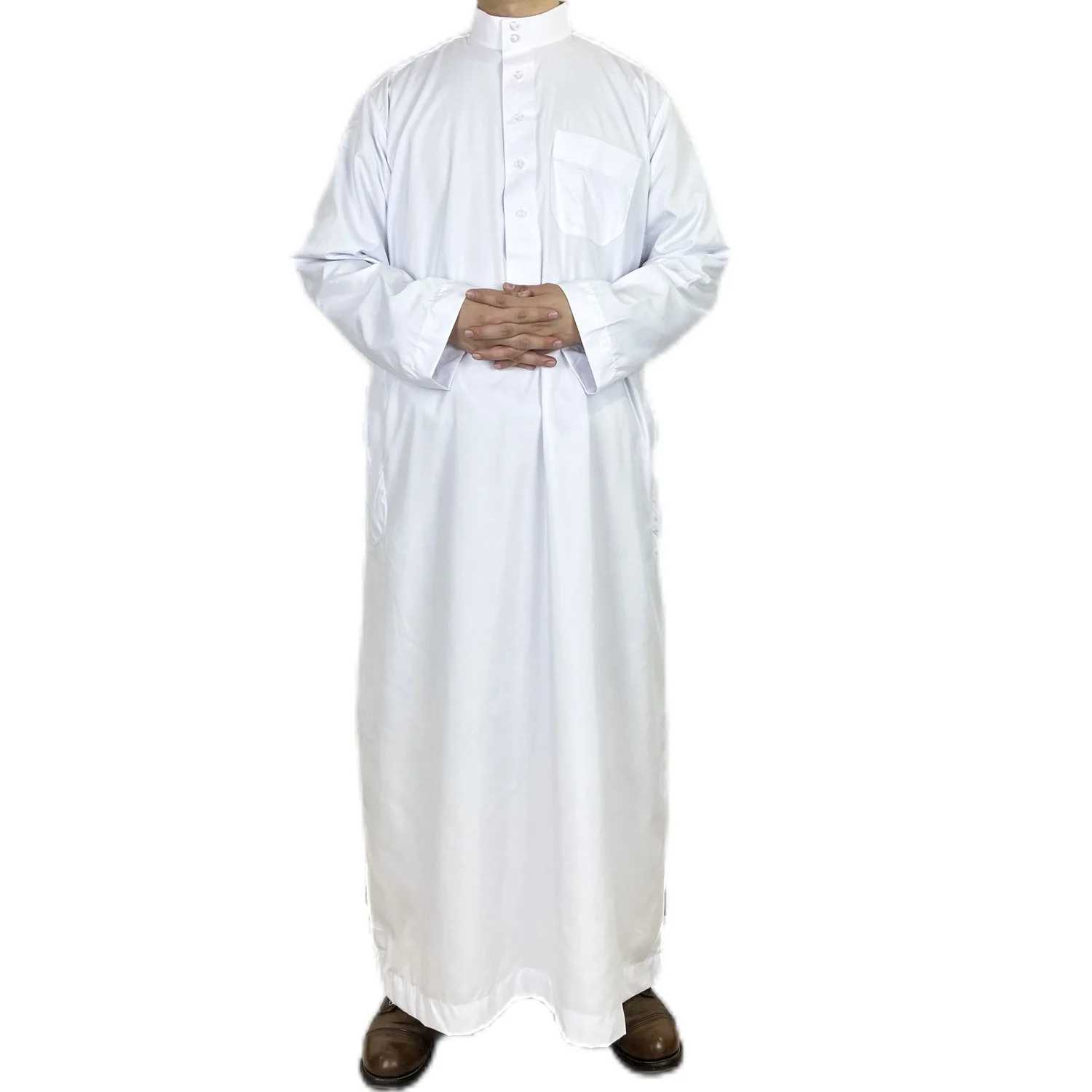 Polyester Muslim Mens Robes Qatar Stand Collar Robe Pocket Design Arab Middle Eastern Menswear Muslim Fashion Arabic X250514