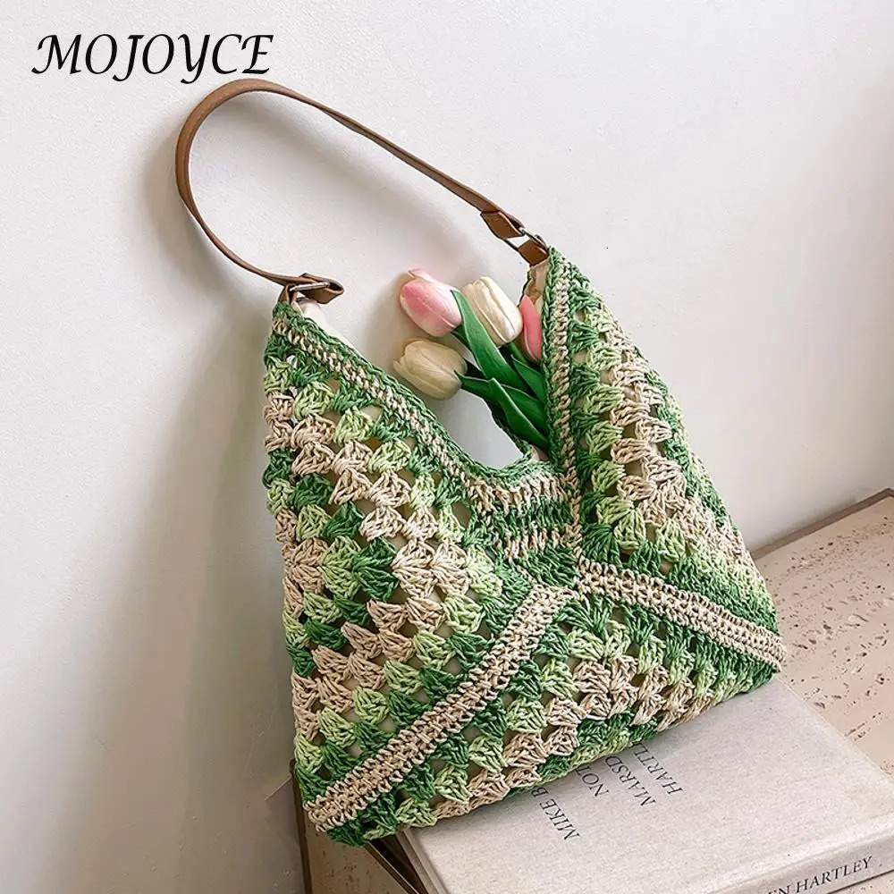 Women Woven Handbag Large Capacity Casual Tote Bag Wear Resist HollowedOut Braid Summer Beach Travel 250514