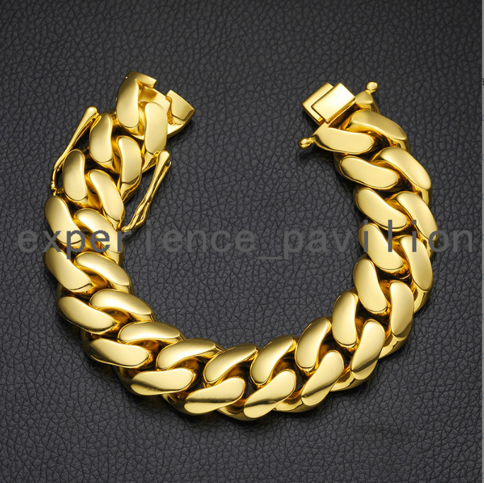 Fashion Jewelry 10/12/14/16/18/20/22mm Real Gold Plated Brass Big Cuban Link Miami Cuban Bracelet Ready to Ship Jewelry