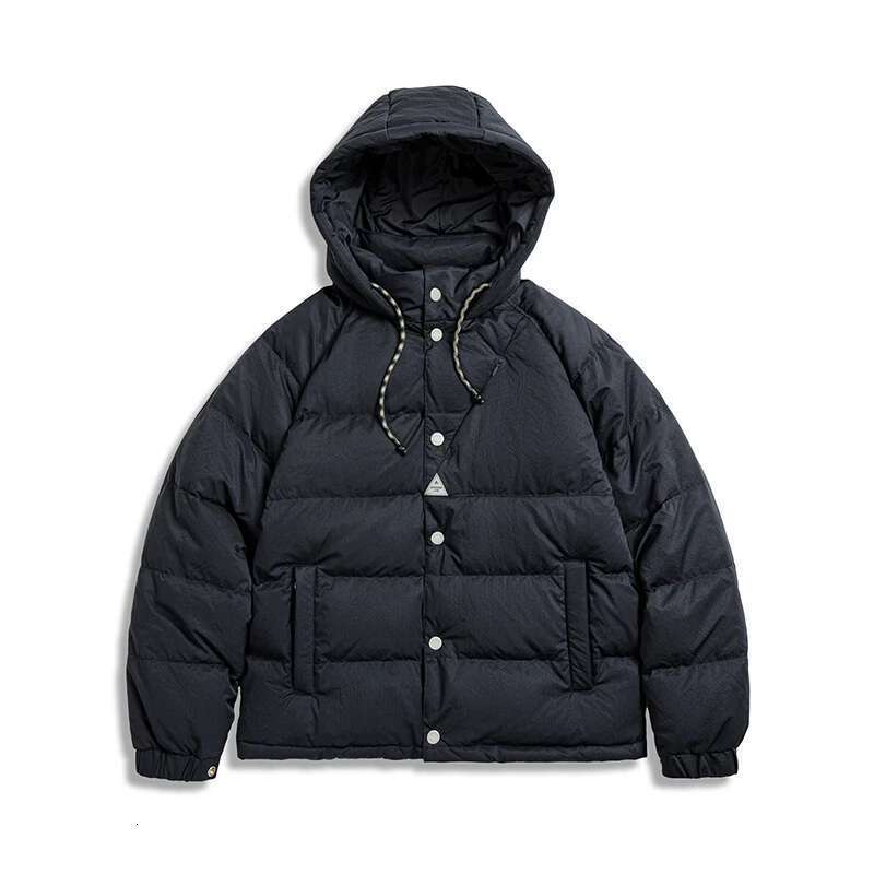 Maden Women's Winter Thickened 90 White Duck Down Navy Blue Hooded Jacket High Density Fabric Bubble Grid Warm Top