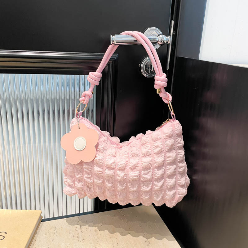 Free Delivery Designer Bag Bubble Flower Cylinder For Women 2025 Japanese And Korean Girl Texture Single Shoulder Handheld Bento Shopping Bag Luxury B