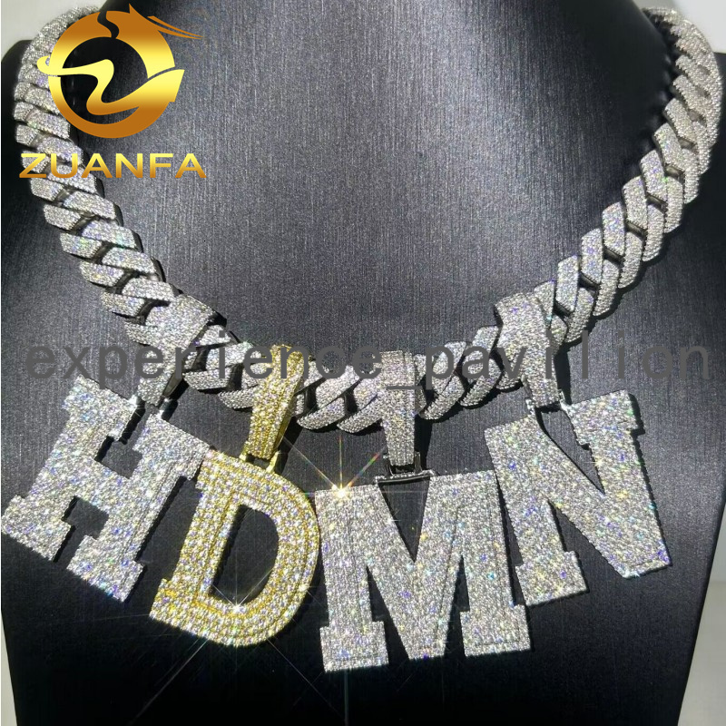 Custom 925 Sterling Silver Micro Pave Iced Out Hip Hop Jewelry Name A-Z Single Initials Moissanite Letter Pendant
