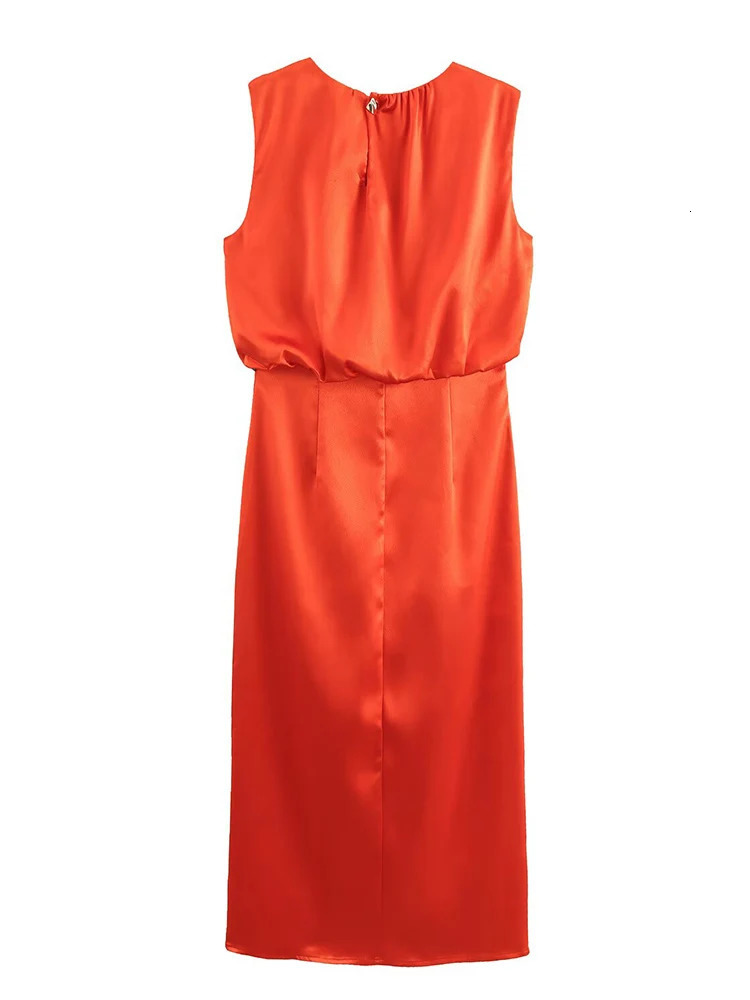 TRAF Women Elegant Solid Pleated Dress Summer Fashion Oneck Sleeveless Slim Party Simple Causal Ladies 250514