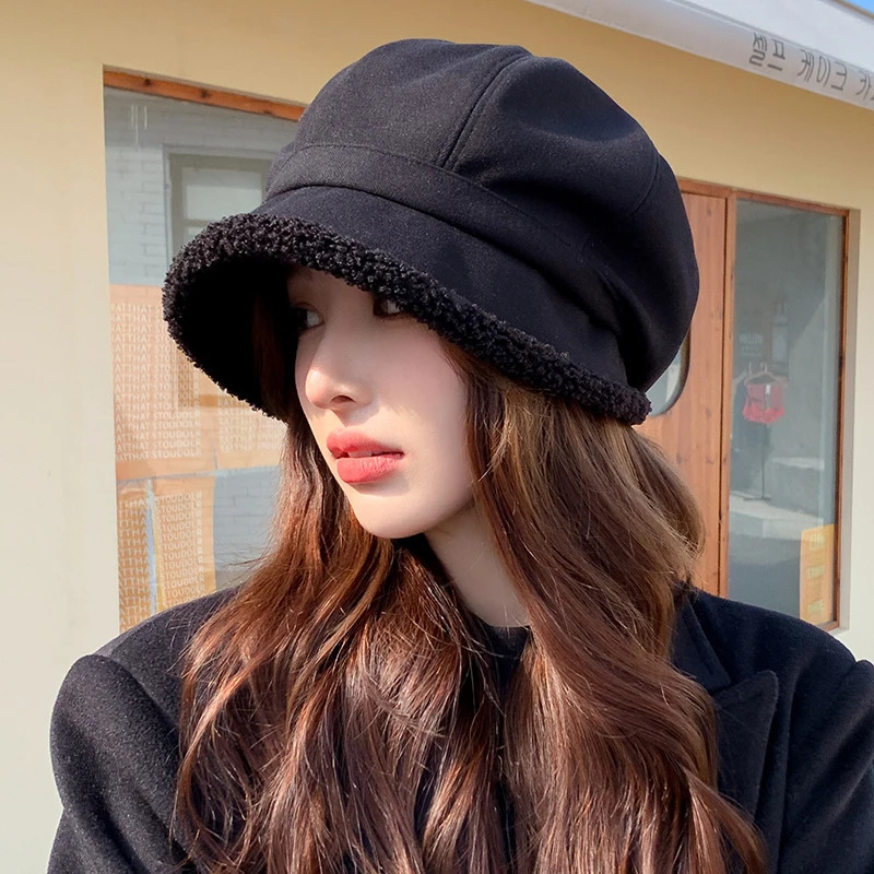 Beret Hat Women Winter Octagonal Hats For Women Retro Solid Color Velvet sboy Cap Female Keep Warm Gorro Bucket Hat 250514