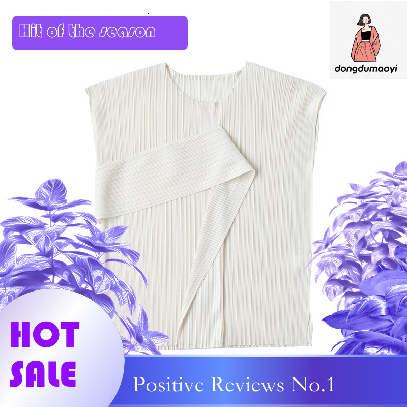 dongdumaoyi Miyake short sleeved t-shirt women's versatile design sense niche slim fit solid color temperament 2024 summer pleated new top