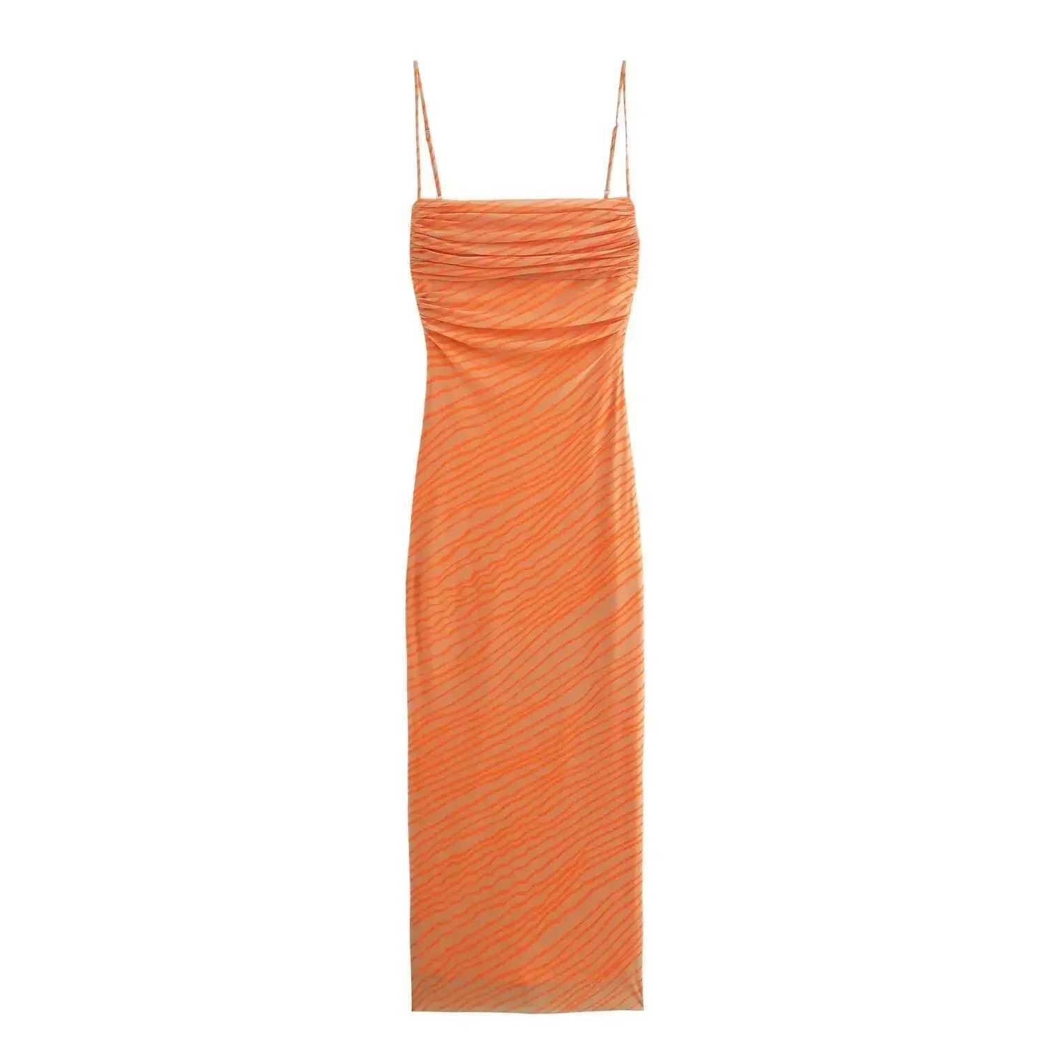 TRAFSHE Pleated Printed Silk Mesh Dress For Women Summer Backless Simplicity Sexy Beach Style Party Long Camisole DressesXJ250514