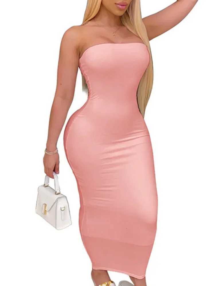 Plus Size Sexy Elegant Long Dress Wrap Chest Strapless Bodycon Dress Women Solid Color Slim Maxi Dress Oversized Party DressesXJ250514