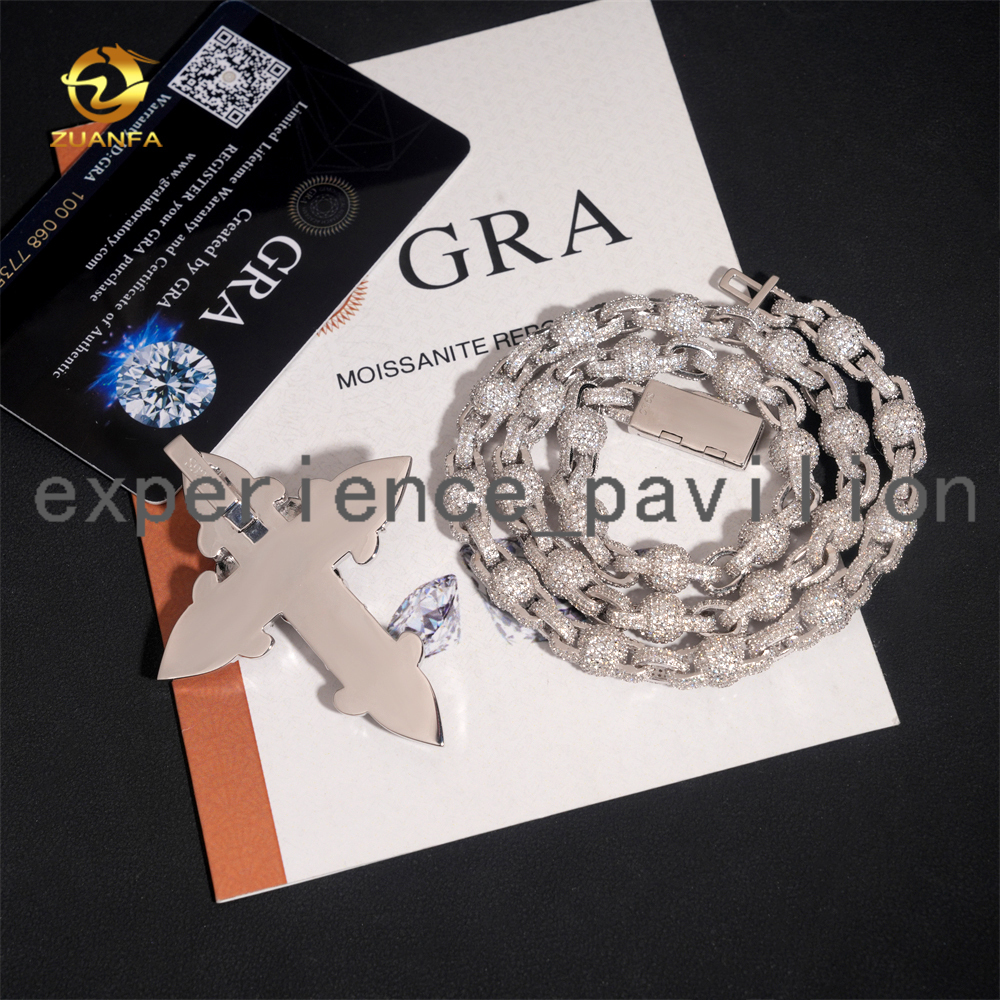 Hip Hop Jewelry Iced Out Luxury Cross Pendant for Cuban Link Chain 925 Silver Moissanite Diamond Charm Pendant